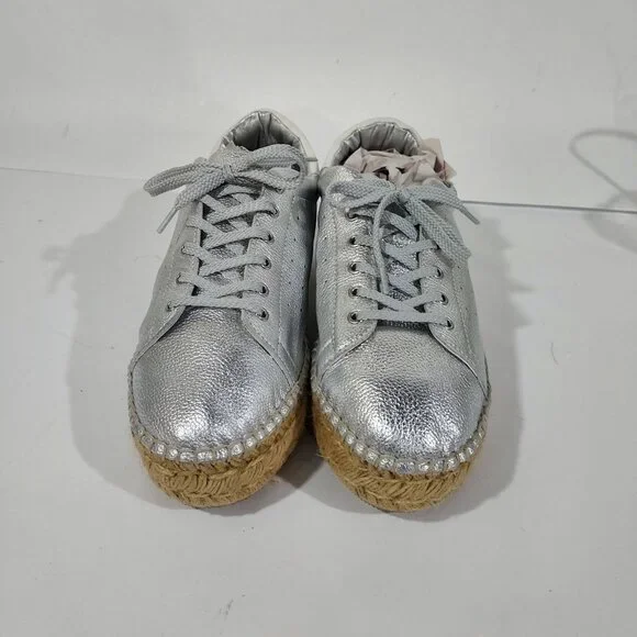 Steve Madden Silver Mars Platform Espadrill Laceup Full Leather Sneaker Shoe - Picture 3 of 12